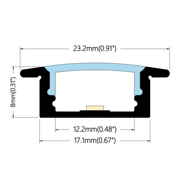 23×8mm Flanged Seamless LED Profile for Cabinet | AL005 - Image 2