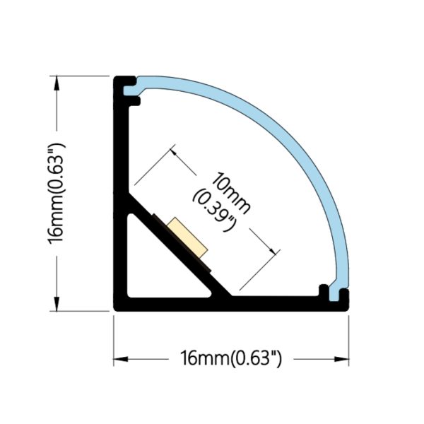 16×16mm Curved Corner Profile | AL016 - Image 2