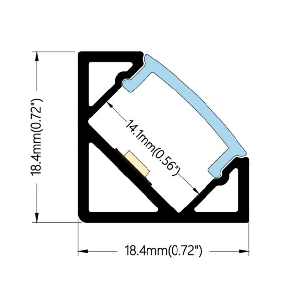 18.4×18.4mm Flat Illumination Corner Profile | AL022 - Image 2