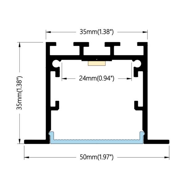 50×35mm Spring Clip Recessed Channel | AL034 - Image 2