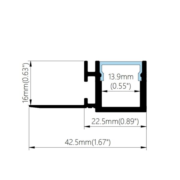 42.5×18.5mm Flush Wall Washer Profile | AL127 - Image 2