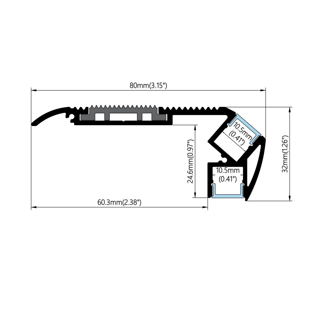 80×32mm Staircase LED Profile| AL165 - Image 2