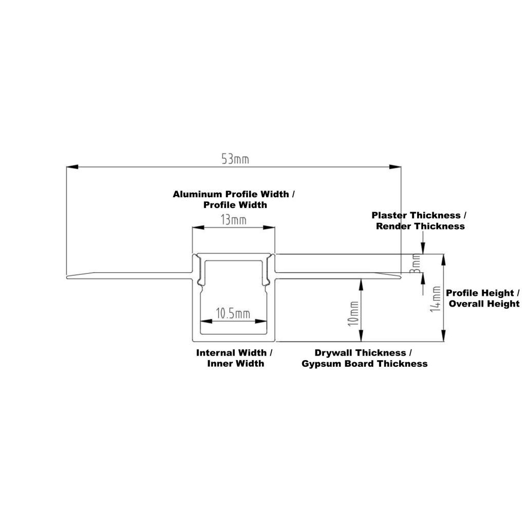 LED aluminum profile dimensions and internal channel size