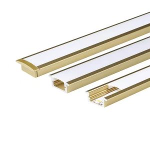 Gold LED aluminum profile with diffuser and LED strip for professional lighting projects