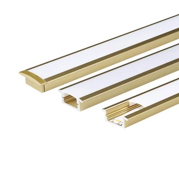 Gold LED aluminum profile with diffuser and LED strip for professional lighting projects