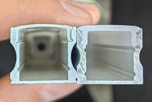 Comparison of aluminum thickness for small LED profiles showing different material thickness options